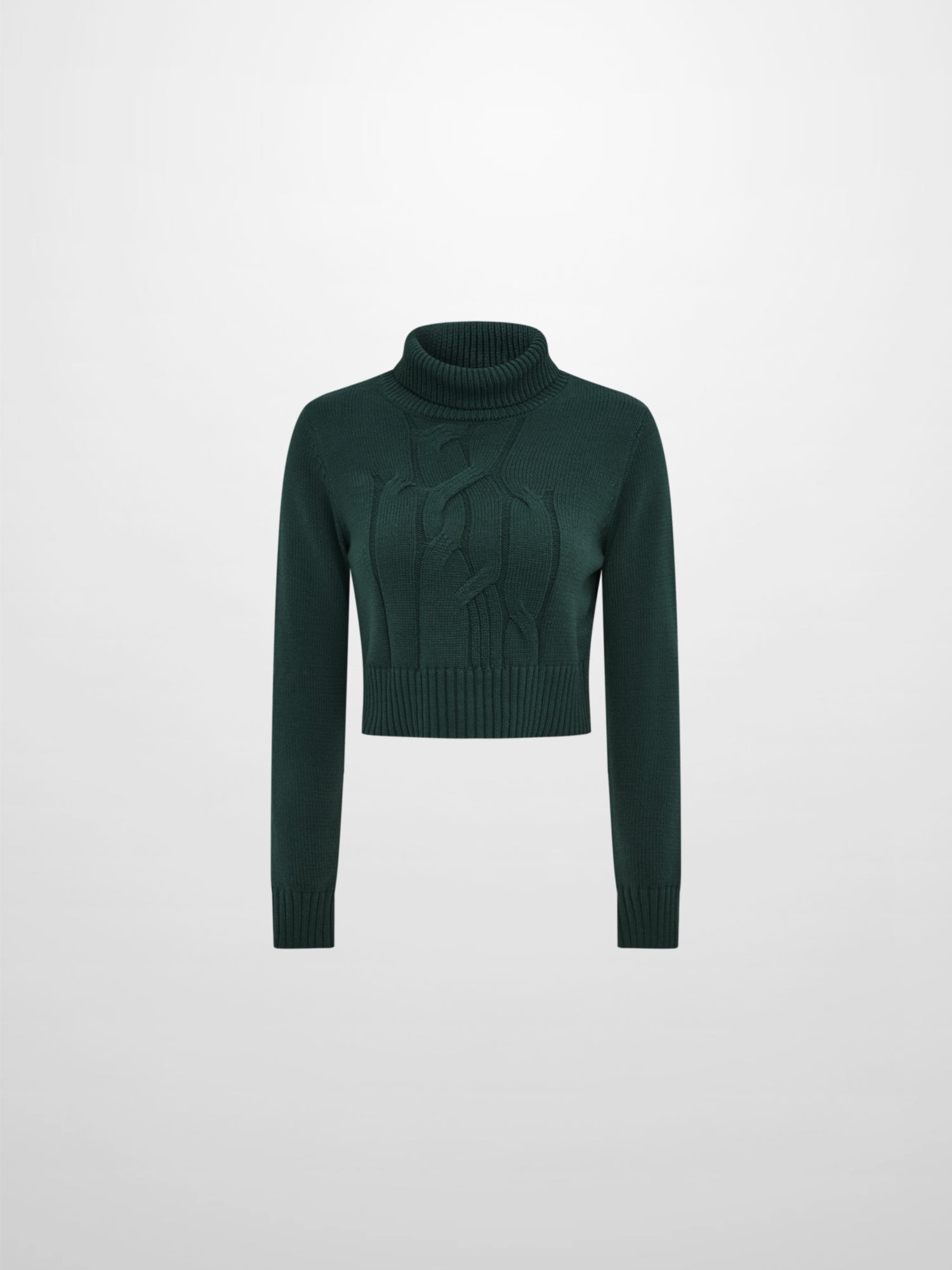Front Cable Crop Turtleneck Sweater - Green