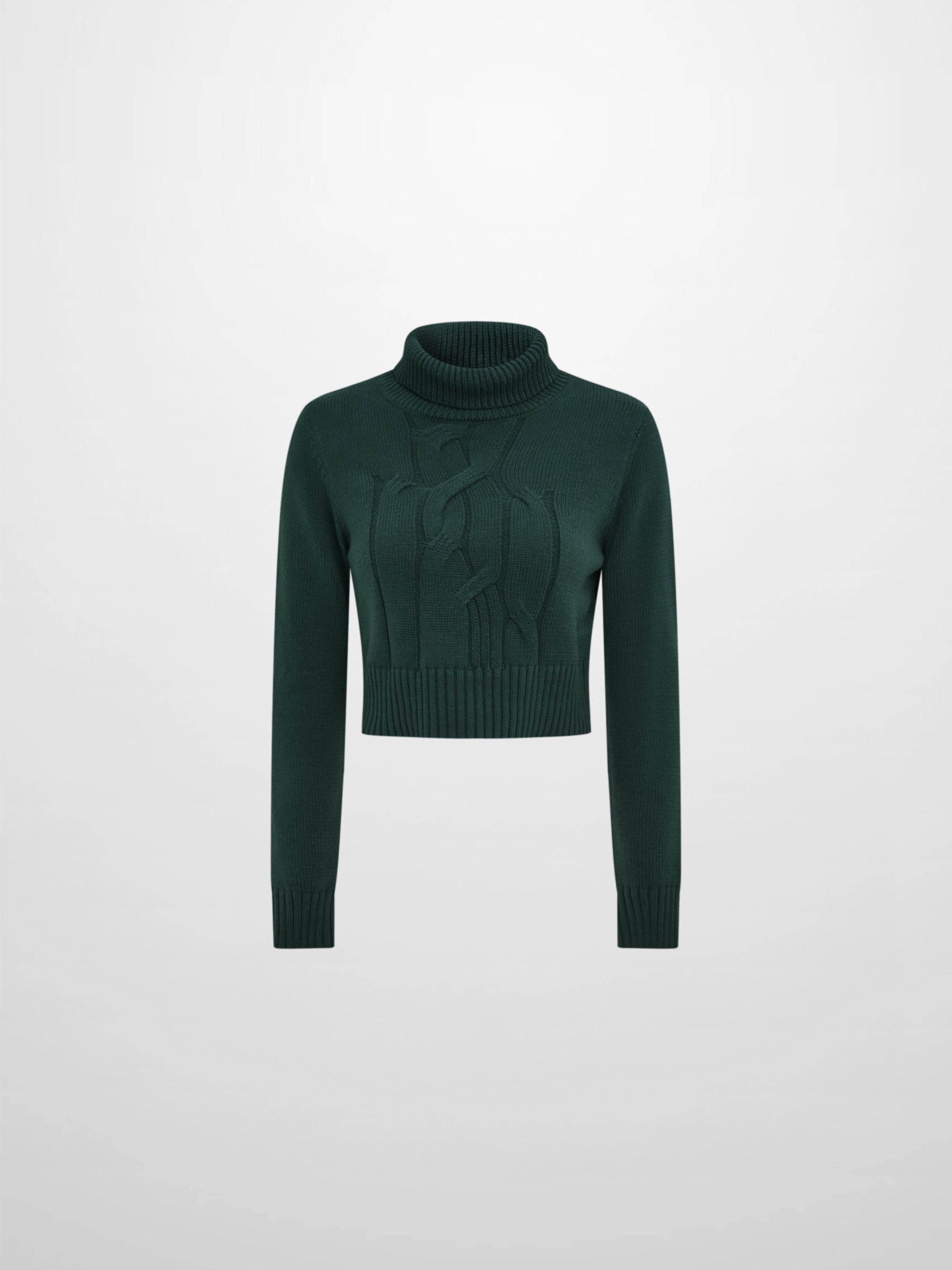 Front Cable Crop Turtleneck Sweater - Green