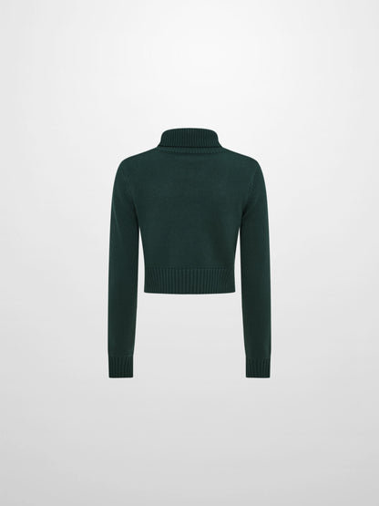 Front Cable Crop Turtleneck Sweater - Green