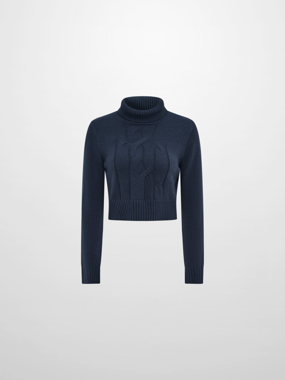 Front Cable Crop Turtleneck Sweater - Navy