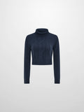 Front Cable Crop Turtleneck Sweater - Navy