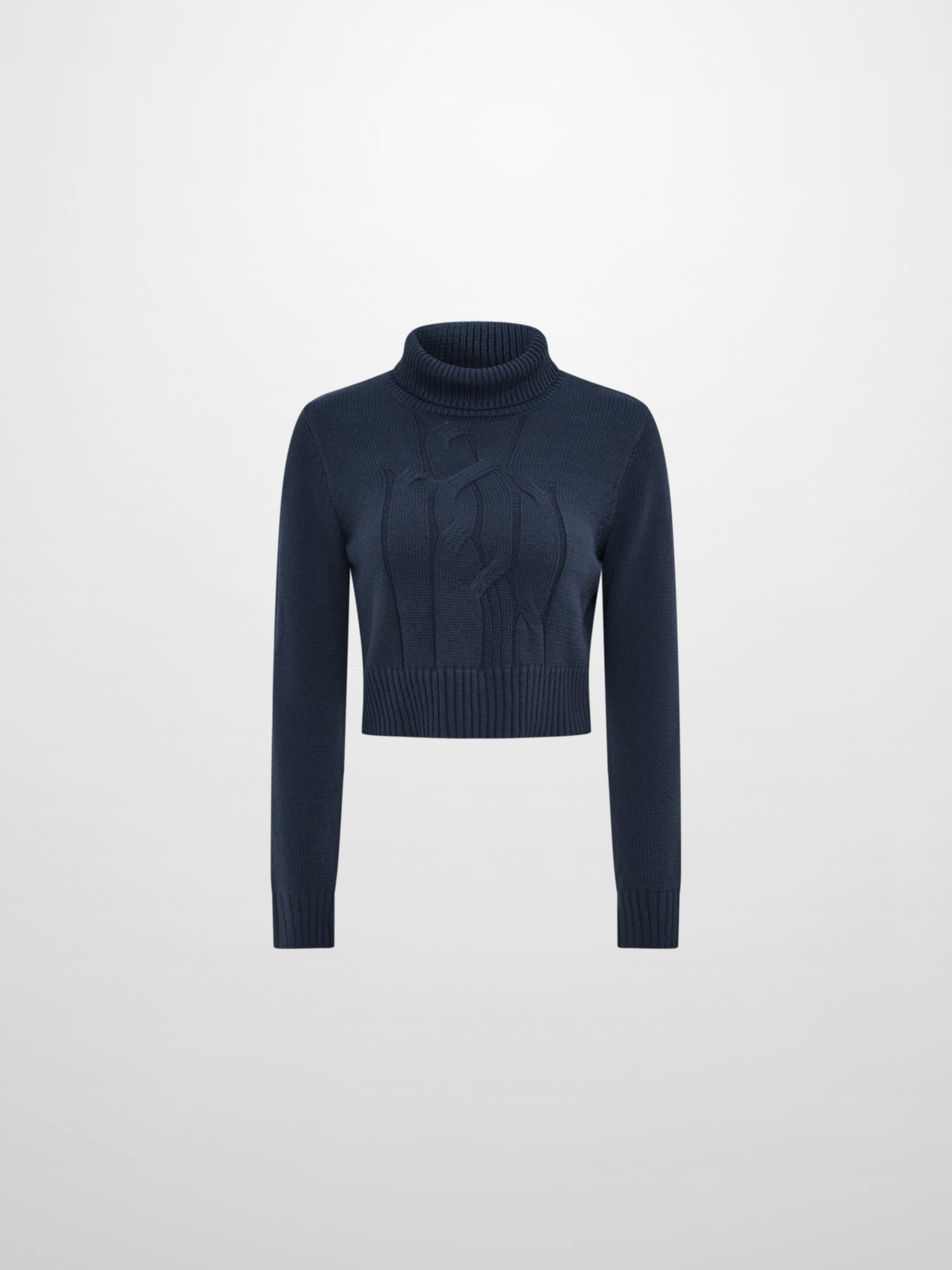 Front Cable Crop Turtleneck Sweater - Navy