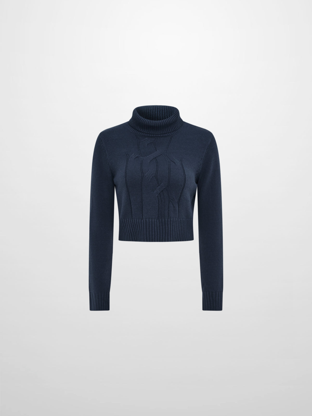 Front Cable Crop Turtleneck Sweater - Navy