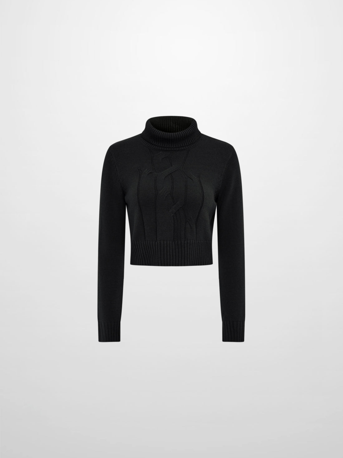 Front Cable Crop Turtleneck Sweater - Black