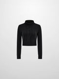Front Cable Crop Turtleneck Sweater - Black