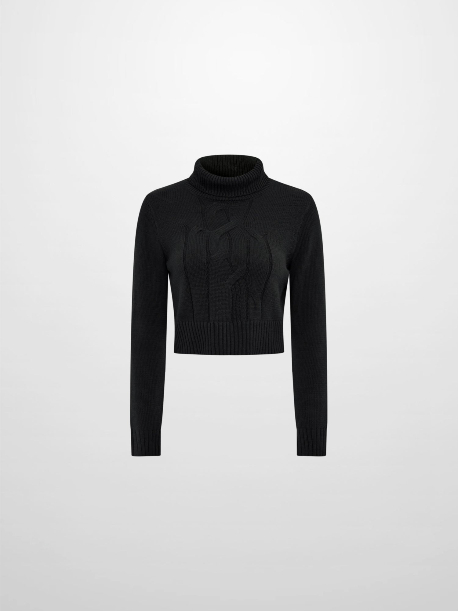 Front Cable Crop Turtleneck Sweater - Black