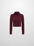 Front Cable Crop Turtleneck Sweater - Burgundy