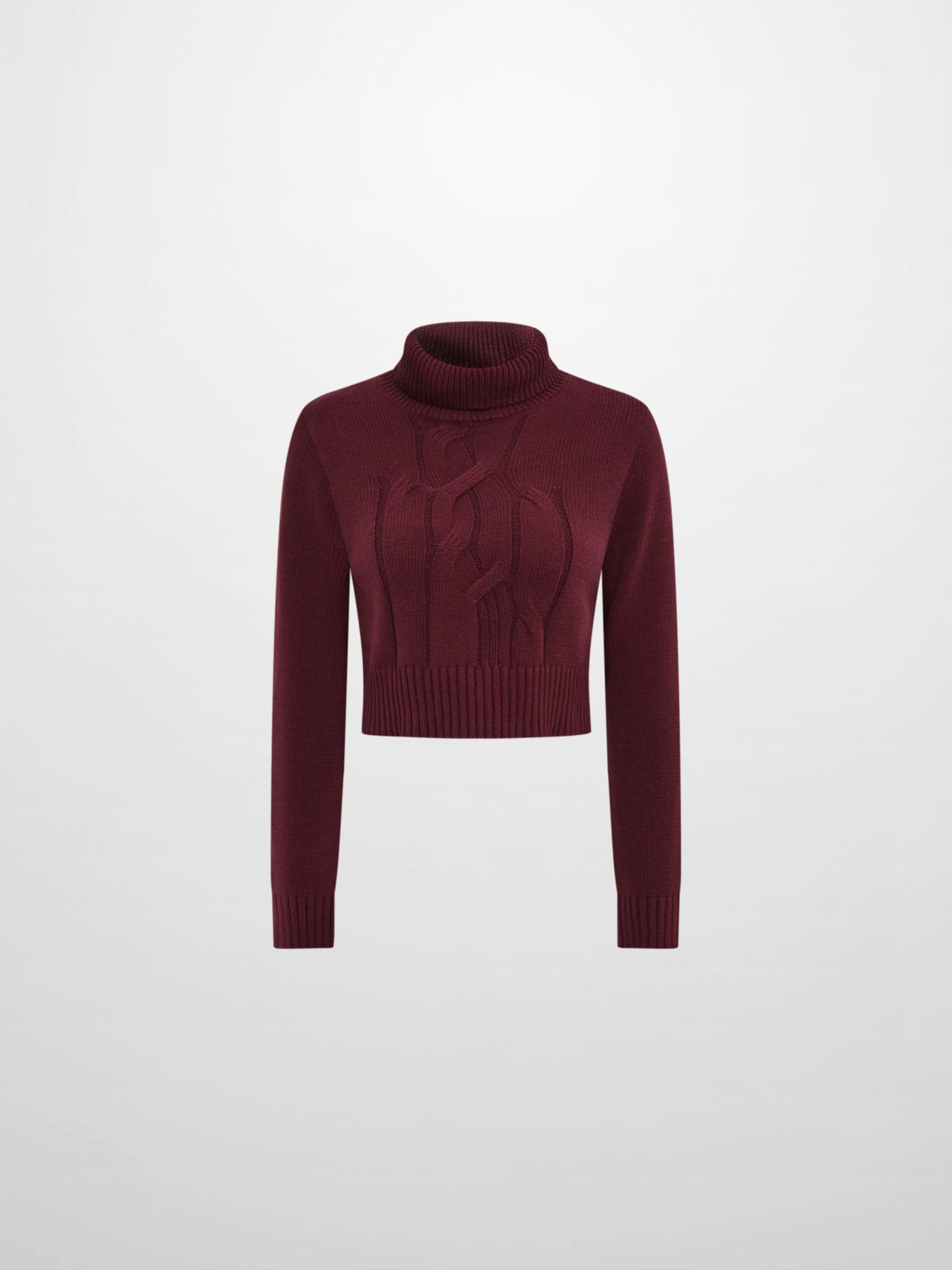 Front Cable Crop Turtleneck Sweater - Burgundy