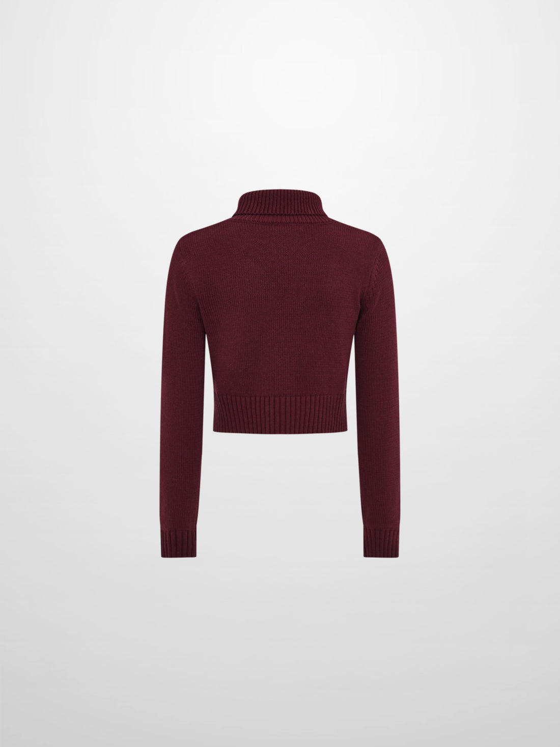 Front Cable Crop Turtleneck Sweater - Burgundy