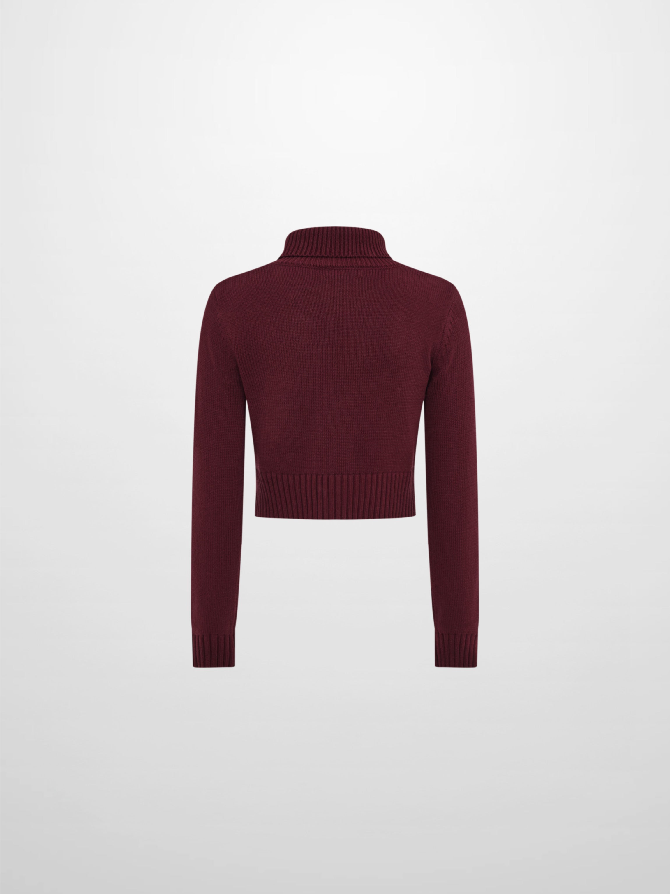 Front Cable Crop Turtleneck Sweater - Burgundy