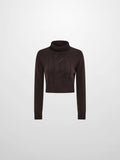 Front Cable Crop Turtleneck Sweater - Brown