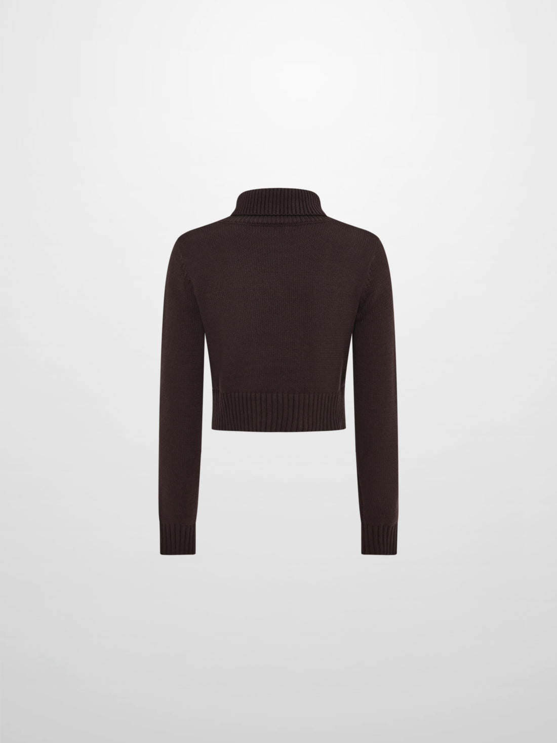 Front Cable Crop Turtleneck Sweater - Brown
