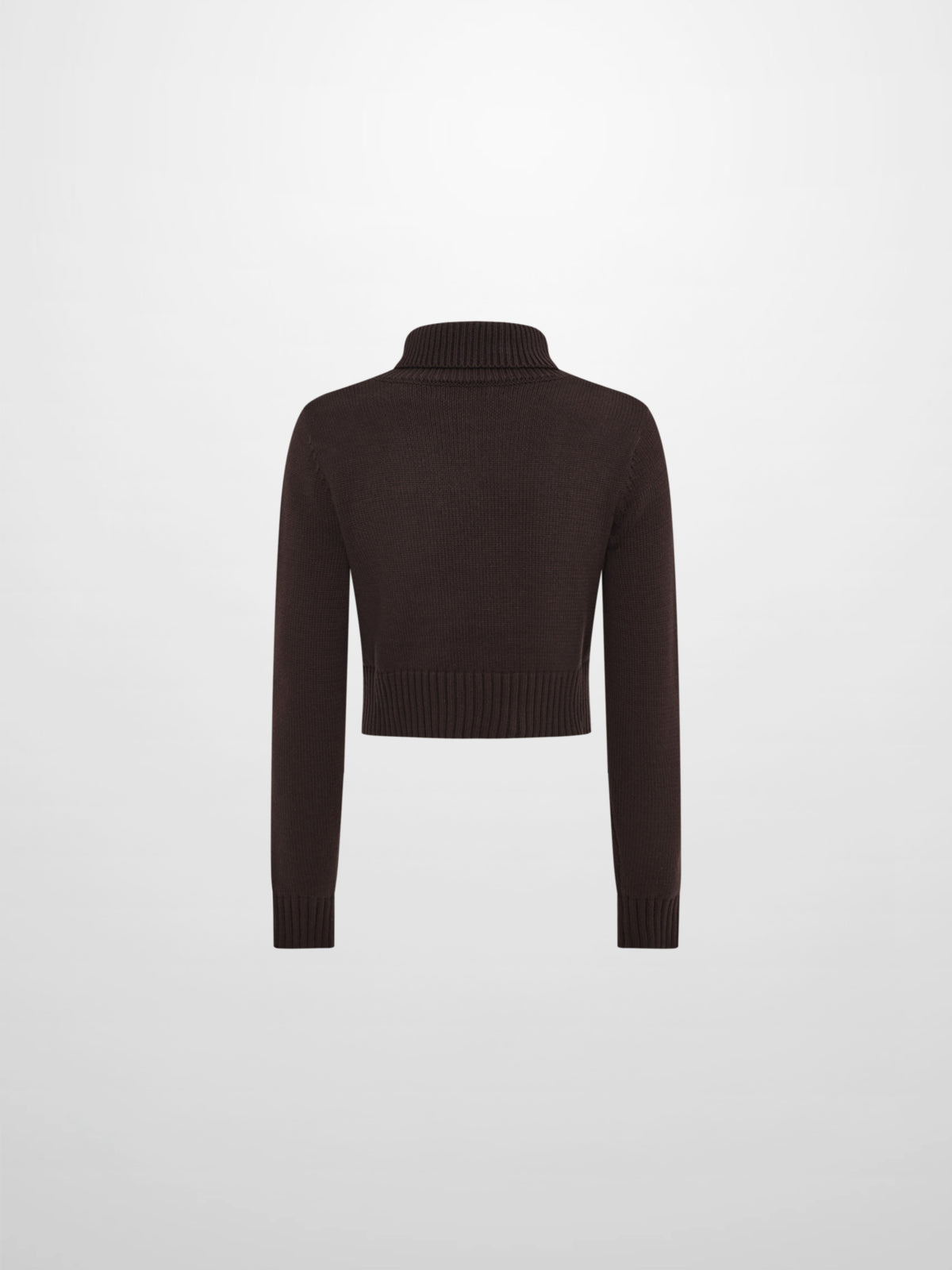 Front Cable Crop Turtleneck Sweater - Brown