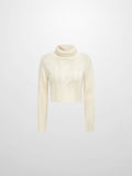 Front Cable Crop Turtleneck Sweater - Cream