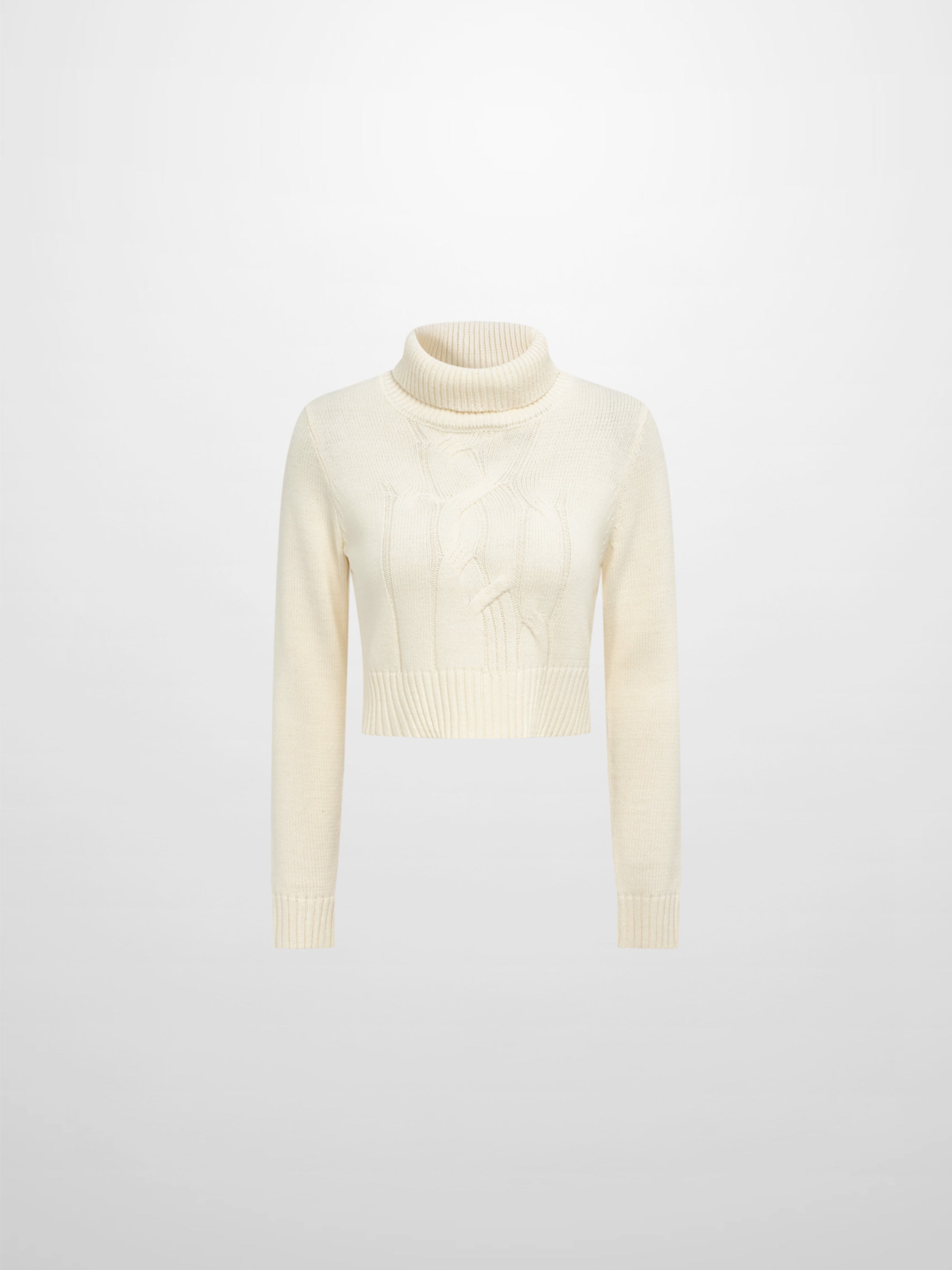 Front Cable Crop Turtleneck Sweater - Cream