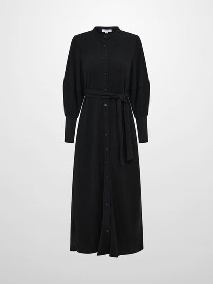 Soft Ribbed Shirtdress - Black