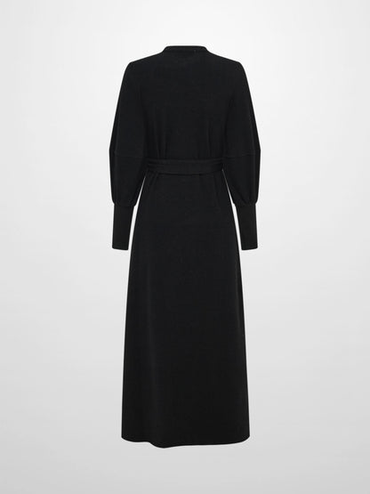 Soft Ribbed Shirtdress - Black