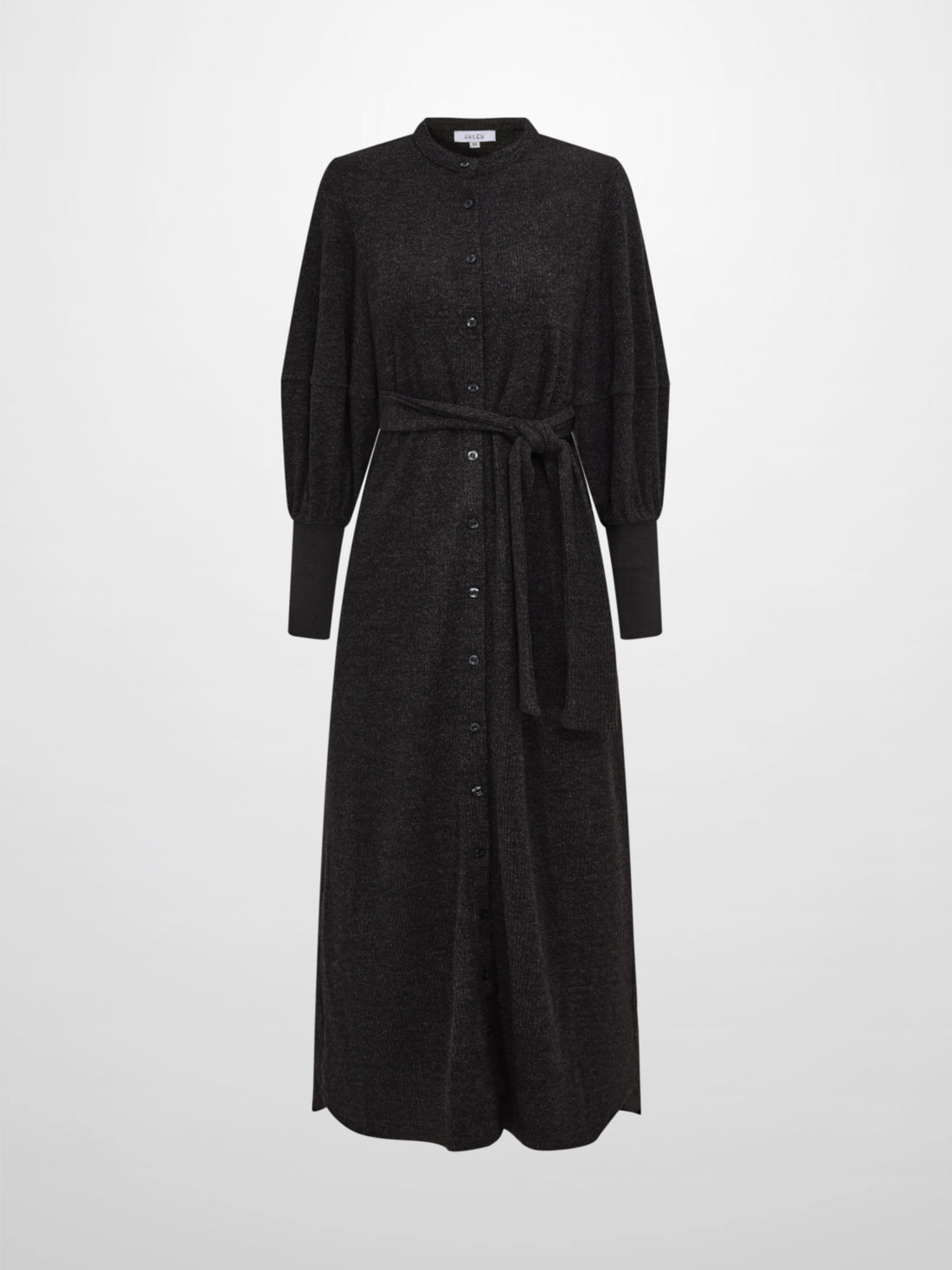 Soft Ribbed Shirtdress - Charcoal Grey