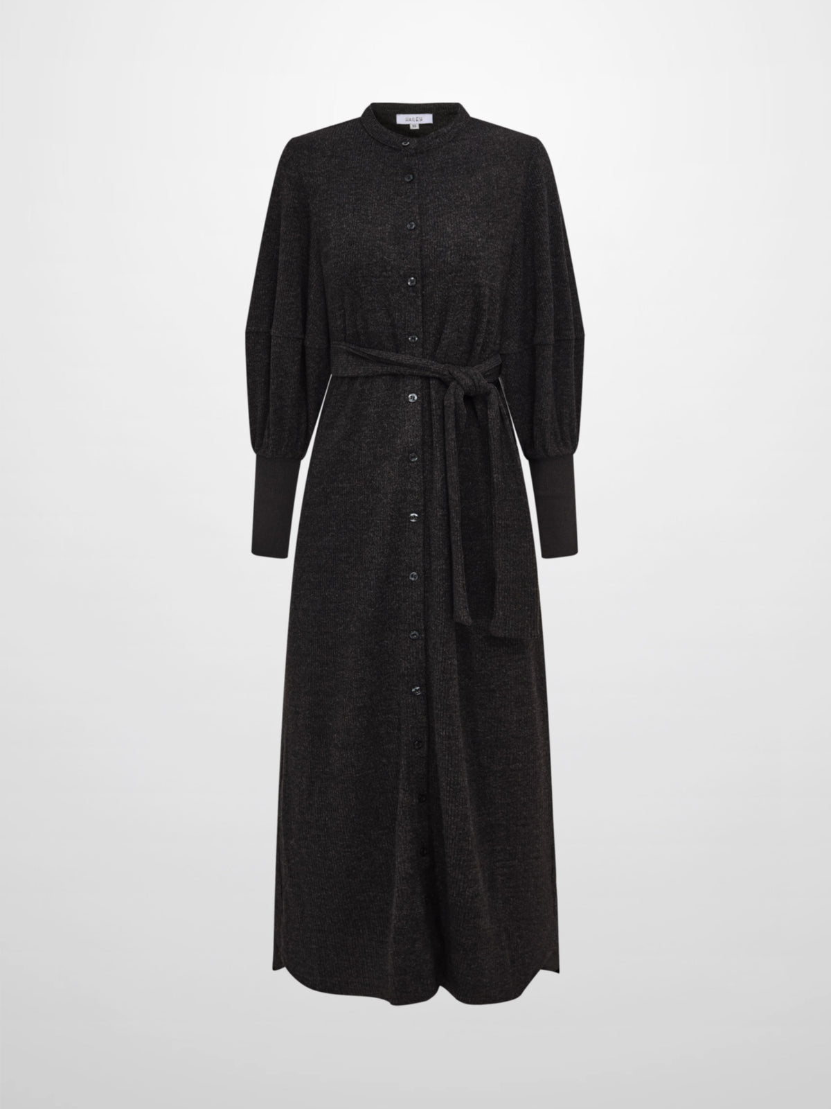 Soft Ribbed Shirtdress - Charcoal Grey