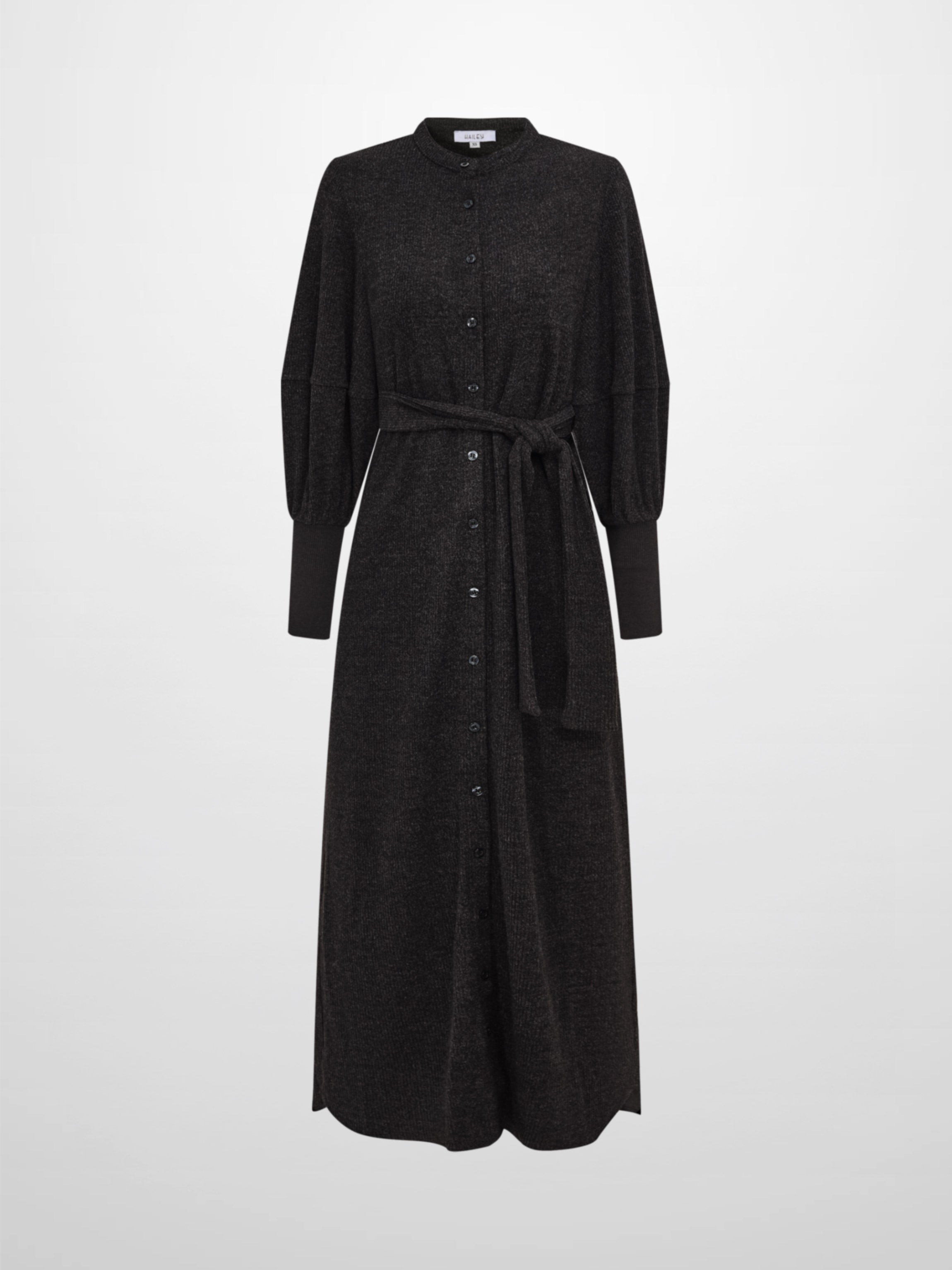 Soft Ribbed Shirtdress - Charcoal Grey