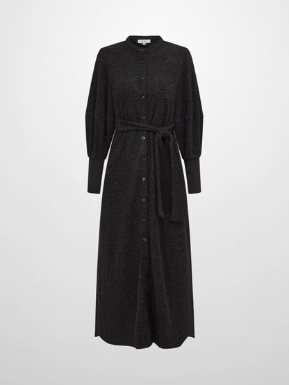 Soft Ribbed Shirtdress - Charcoal Grey