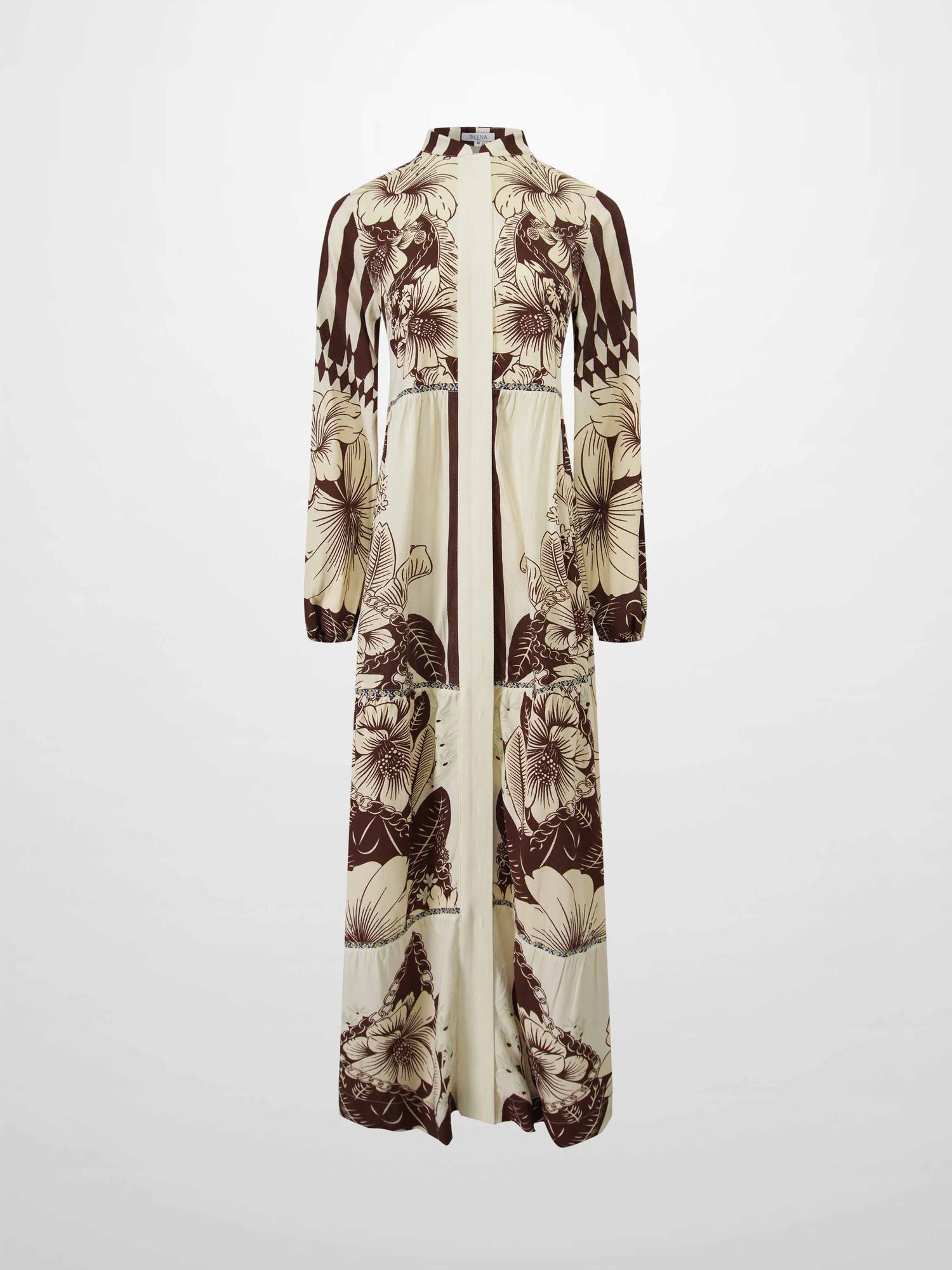 Peasant Belted Dress-Brown Floral