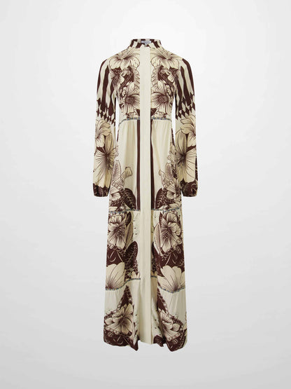 Peasant Belted Dress-Brown Floral