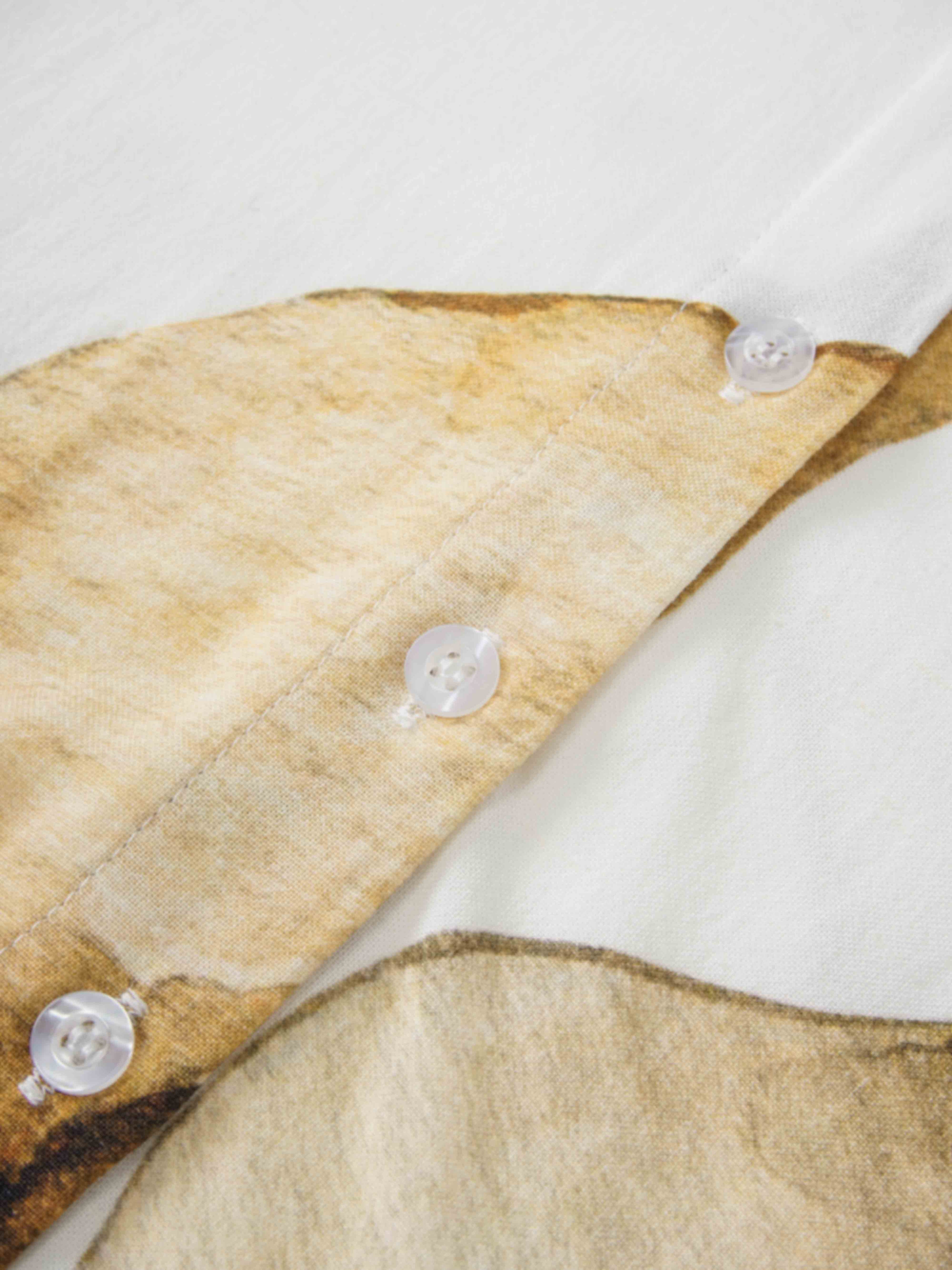 Printed Linen Blend Blouse-Brown Floral