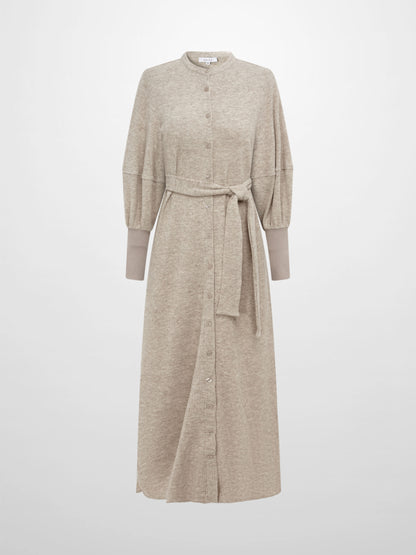 Soft Ribbed Shirtress - Oatmeal