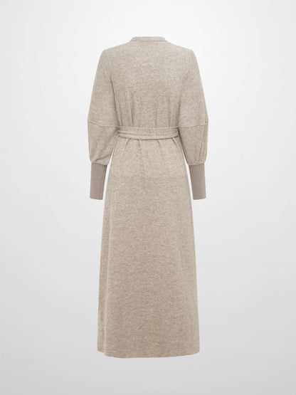 Soft Ribbed Shirtress - Oatmeal
