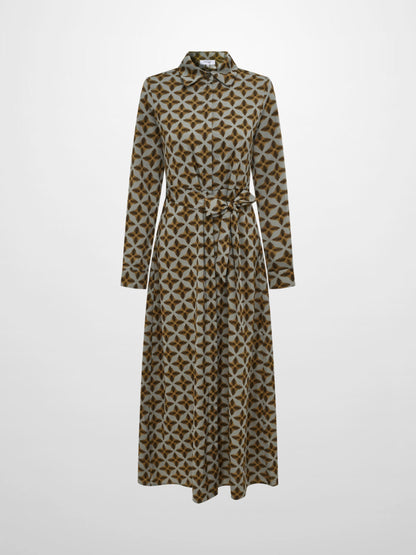 Basic Aline Belted Dress - Brown Sketch