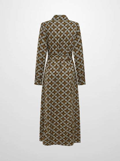 Basic Aline Belted Dress - Brown Sketch