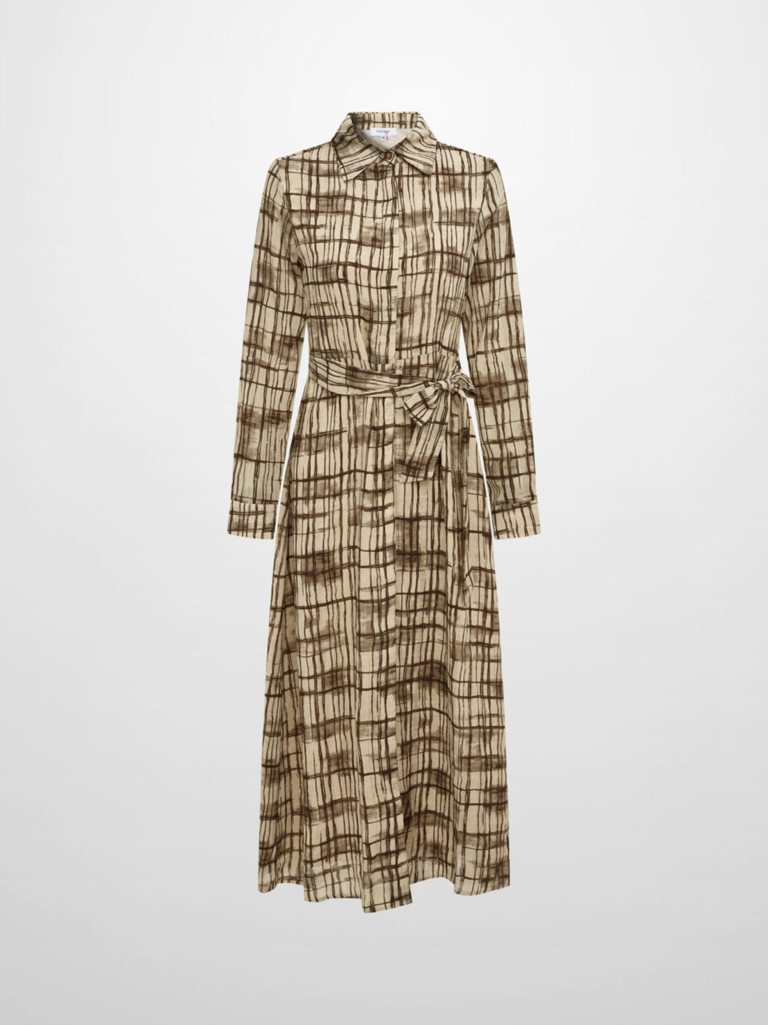 Basic Aline Belted Dress - Brown Sketch