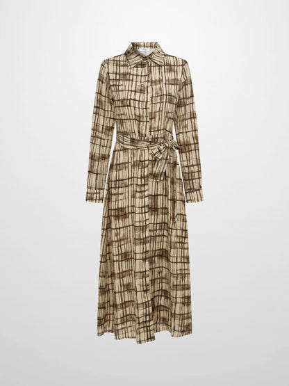 Basic Aline Belted Dress - Brown Sketch