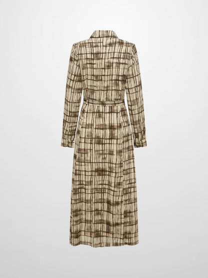 Basic Aline Belted Dress - Brown Sketch