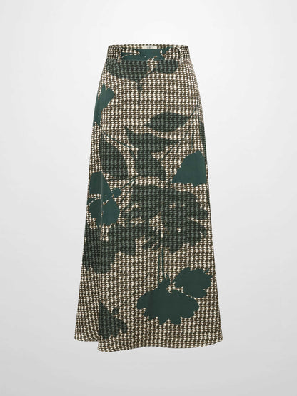 Waisted Maxi Skirt - Olive Floral