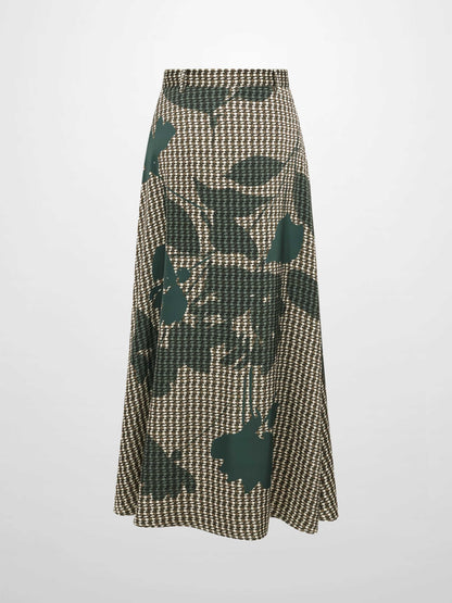 Waisted Maxi Skirt - Olive Floral