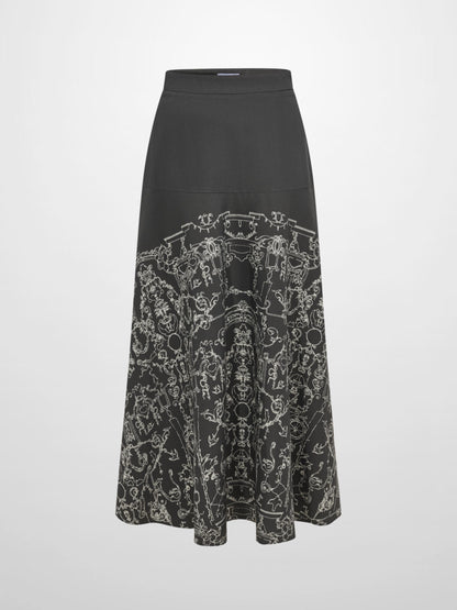 Printed Yoke Circle Skirt - Grey