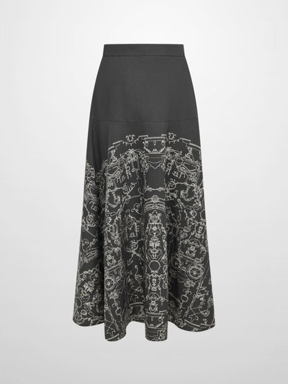 Printed Yoke Circle Skirt - Grey