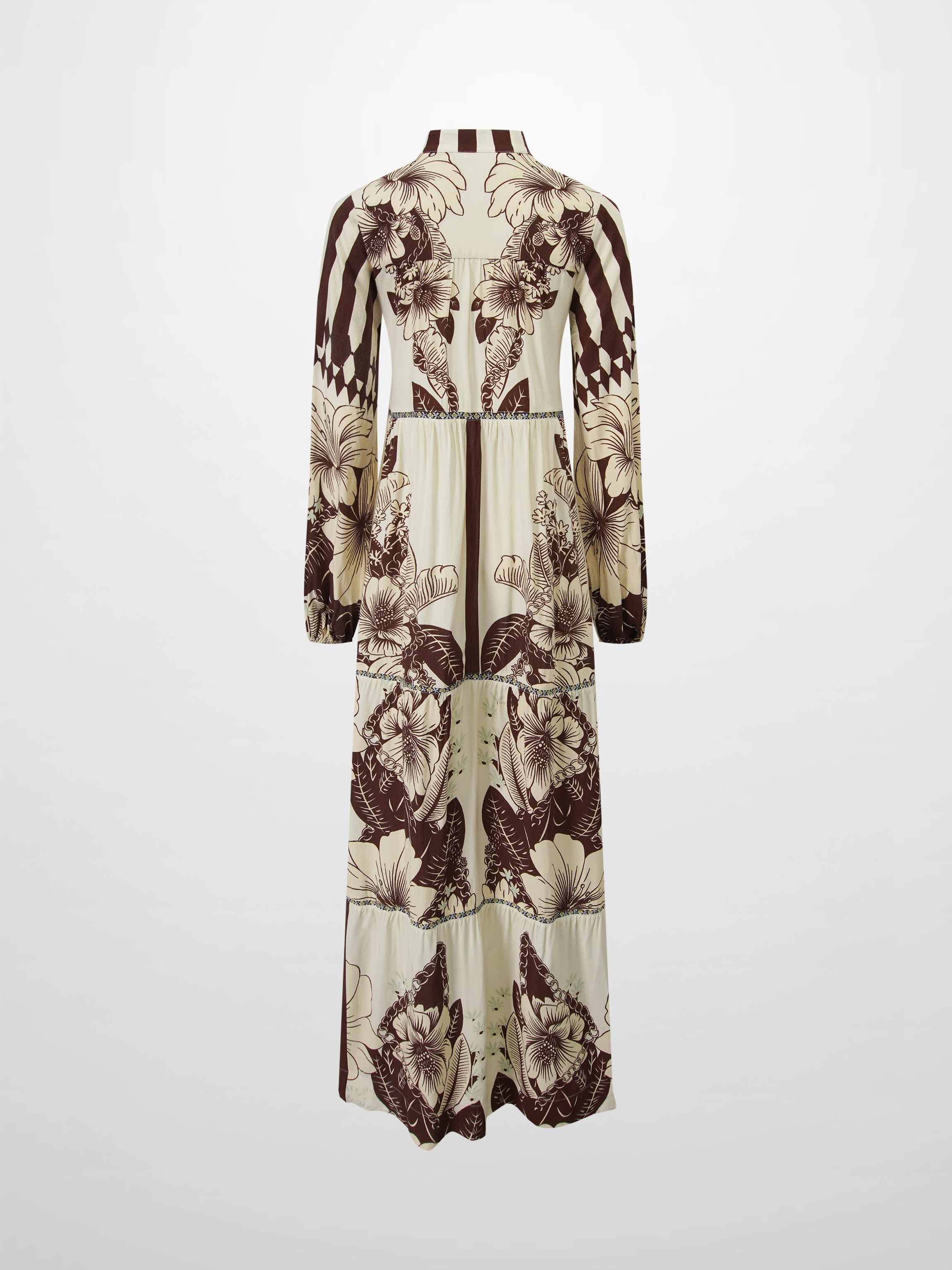 Peasant Belted Dress-Brown Floral