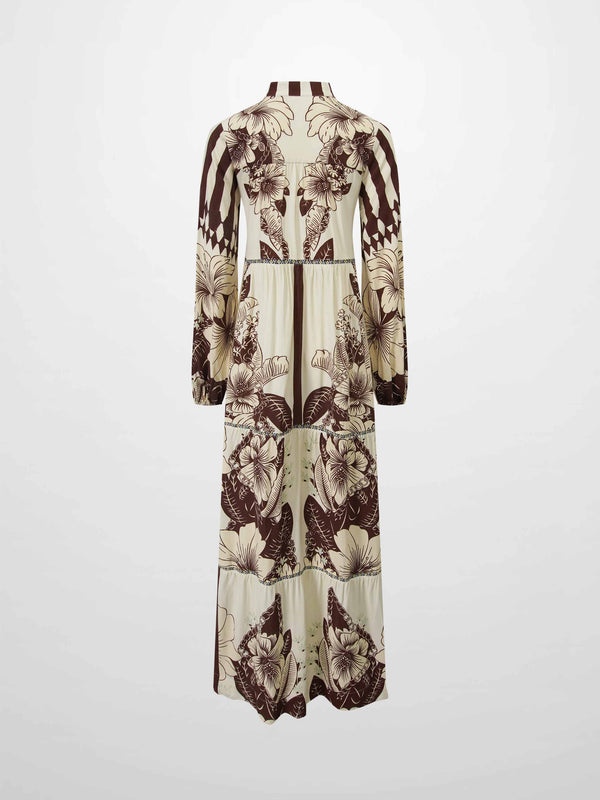 Peasant Belted Dress-Brown Floral