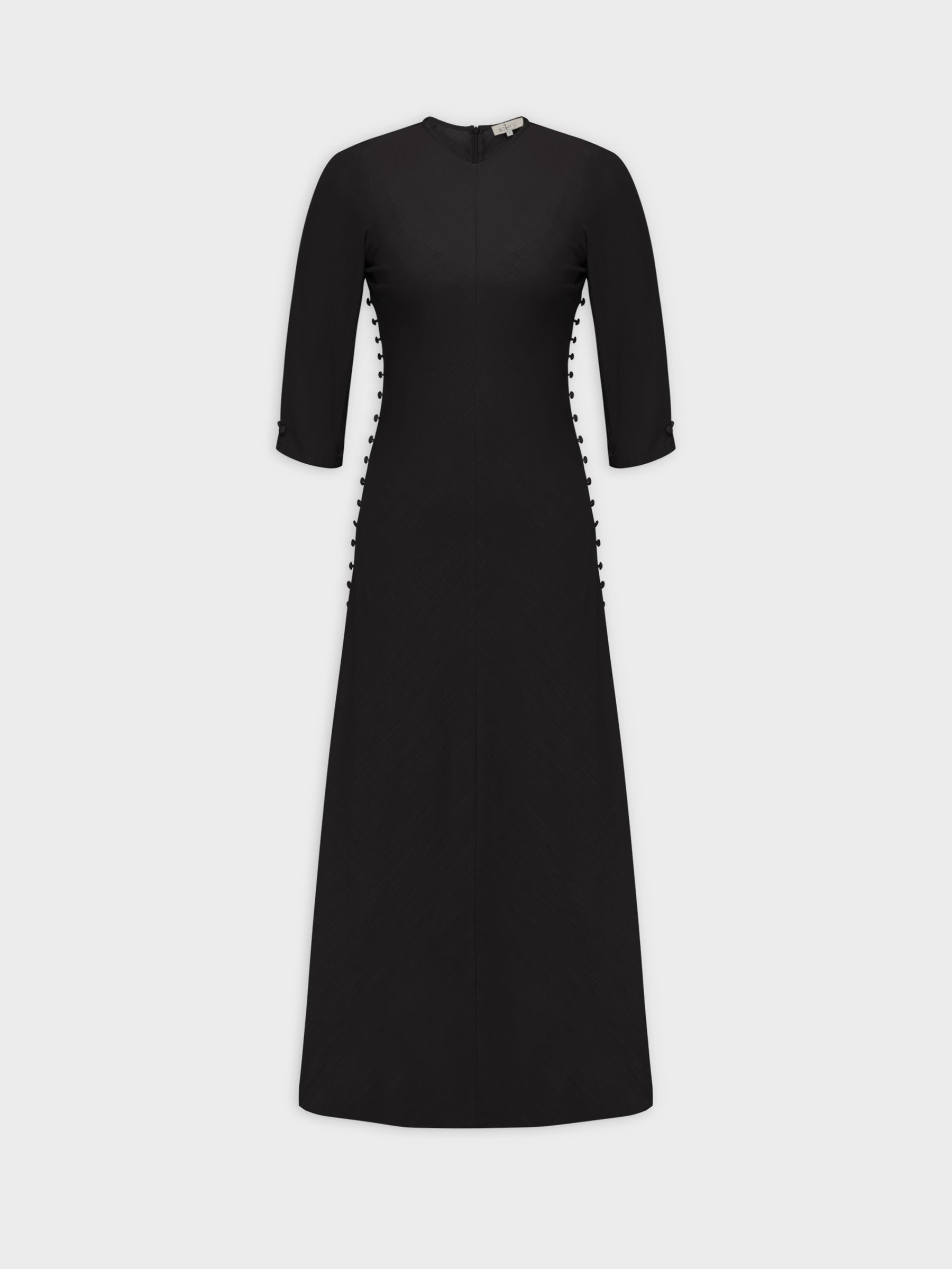 Side Button Dress-Black