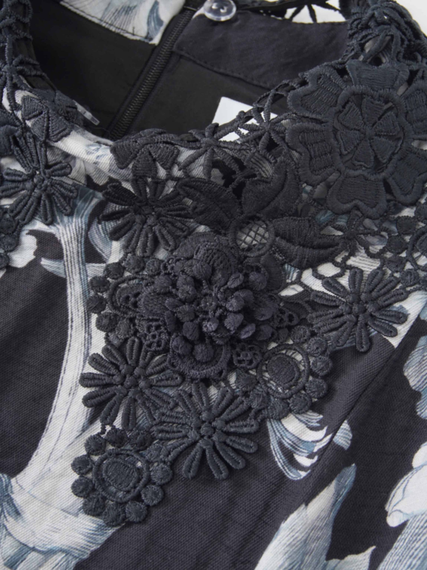 Lace Collar Princess A-Line Dress-Blue Floral