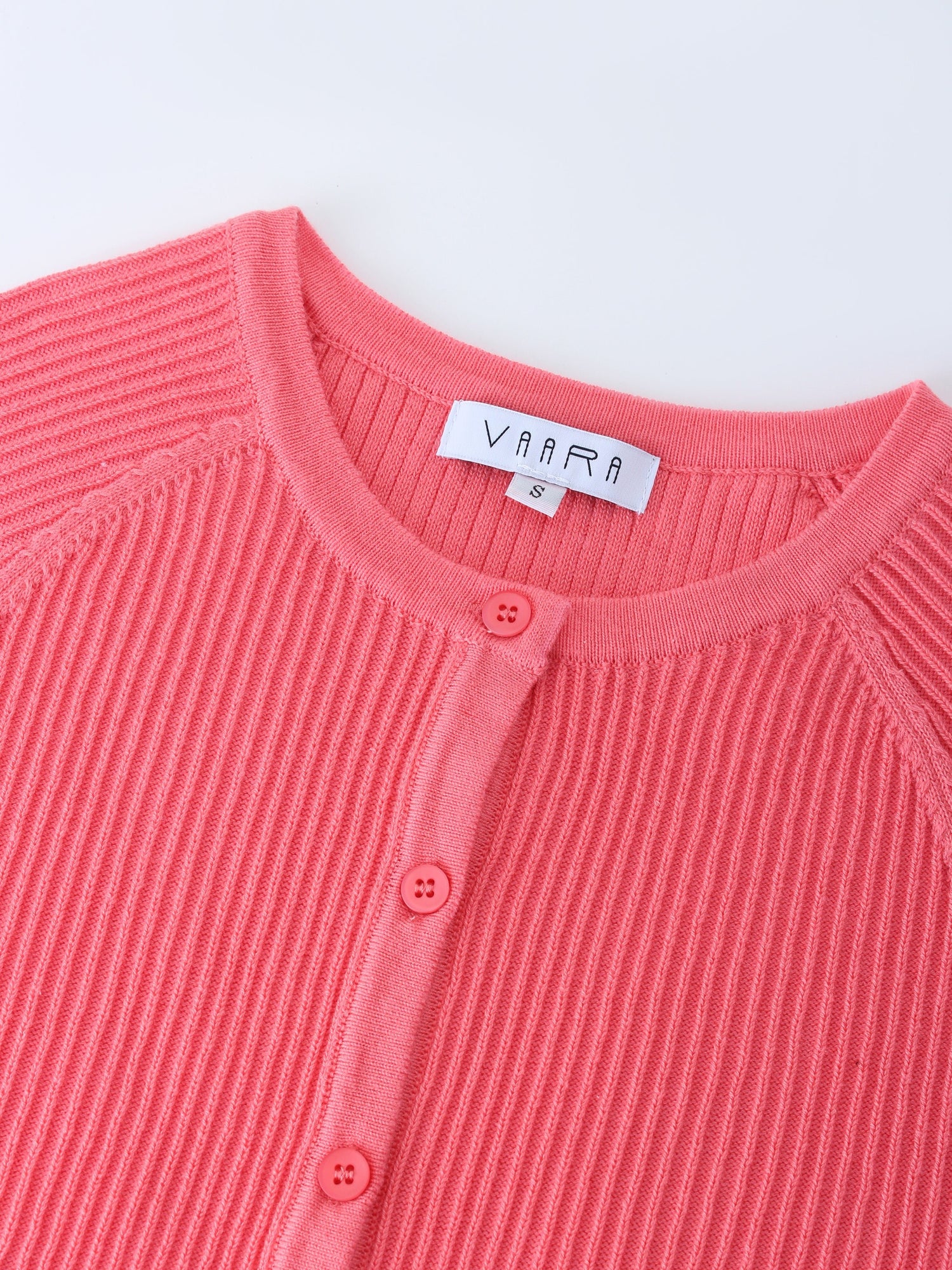 Ribbed Knit Cardigan-Coral