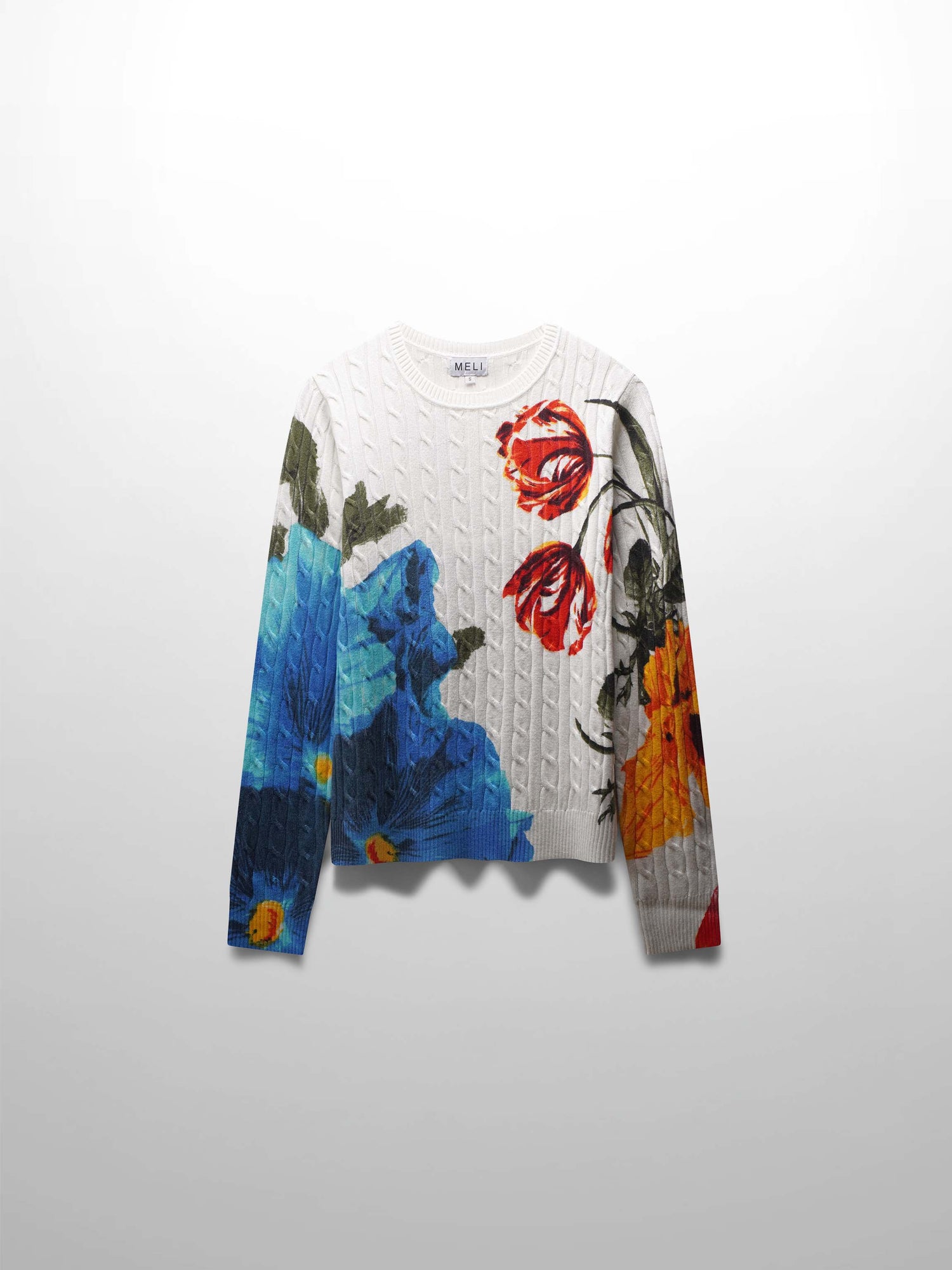 Printed Cable Knit Sweater-Bold Floral