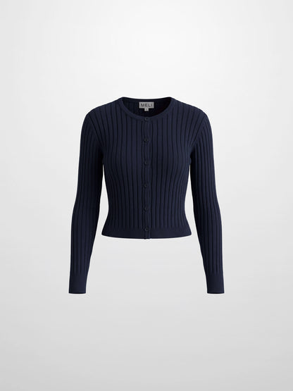 Lightweight Ribbed Cardigan 17"- Navy