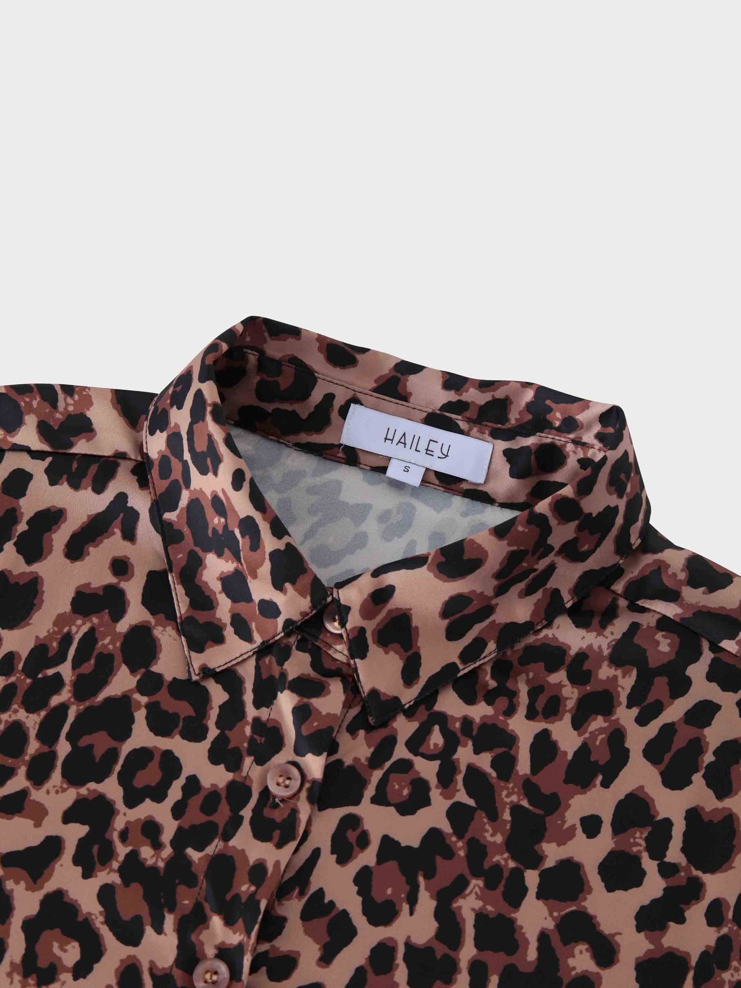 Oversized Satin Slip Blouse-Brown Leopard