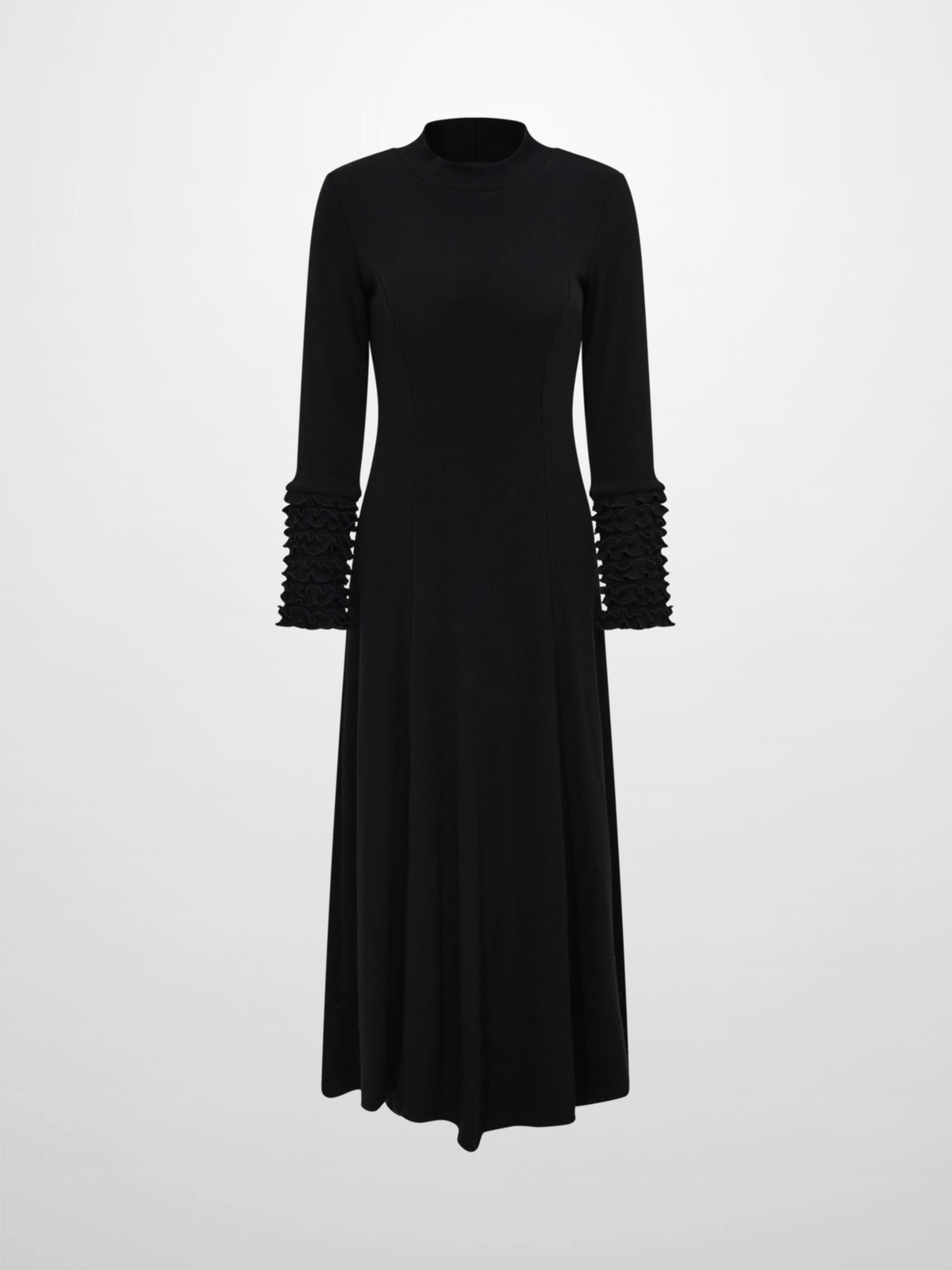 Sleeve Detail Princess Style Knit Dress - Black