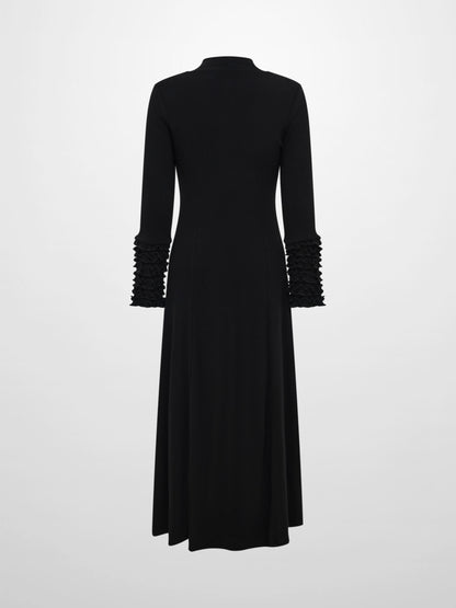 Sleeve Detail Princess Style Knit Dress - Black