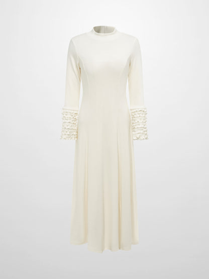 Sleeve Detail Princess Style Knit Dress - Cream